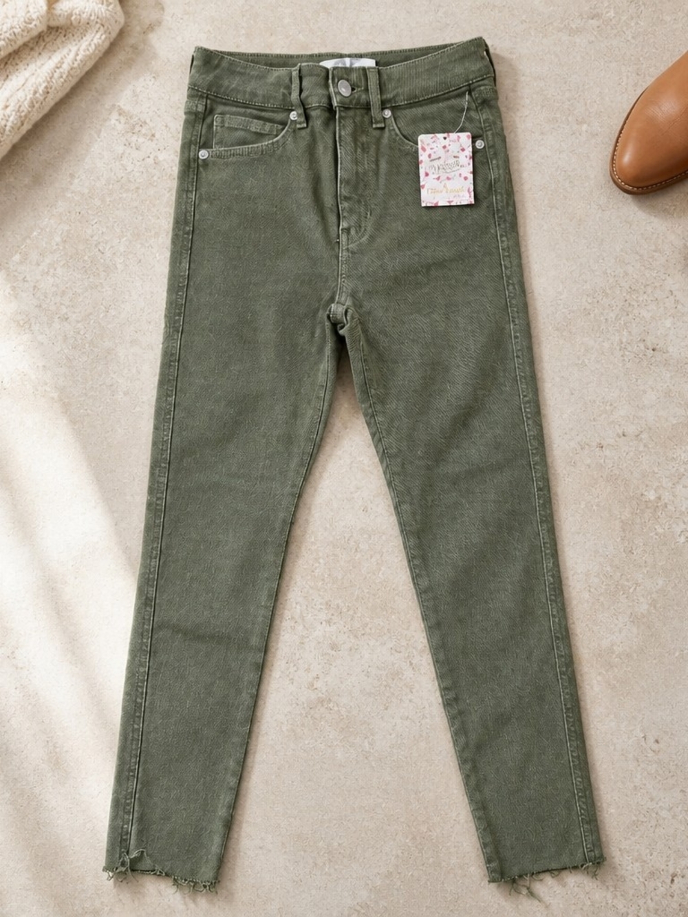 We The Free Jeans Womens 25 Green Skinny Fray Hem Denim Cotton Stretch